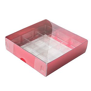 Caixa 9 Doces com Berço Tampa Transparente Nº 6 (11,5cm x 11,5cm x 3cm) Vermelha 10 unidades Assk Rizzo Embalagens