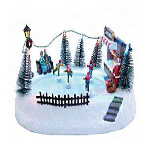 Decoração de Parque de Patinação Natalino com Movimento - 13,5 Centímetros - Cromus Natal - 1 unidade - Rizzo