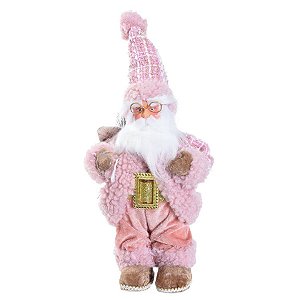 Enfeite Papai Noel Rosa e Branco - 35cm  - 1 unidade - Cromus - Rizzo Balões