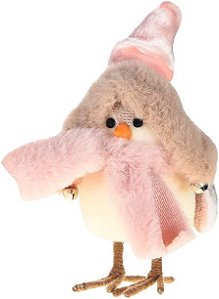 Passarinho Decorativo c/ Touca Rosa - 15 cm x 8 cm - 1 unidade - Cromus - Rizzo