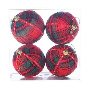Bolas de Natal Xadrez - Vermelho/Verde - 10 cm - 4 unidades - Cromus - Rizzo