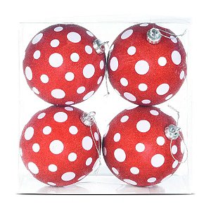 Bolas de Natal Poa - Vermelho/Branco - 8 cm - 6 unidades - Cromus - Rizzo