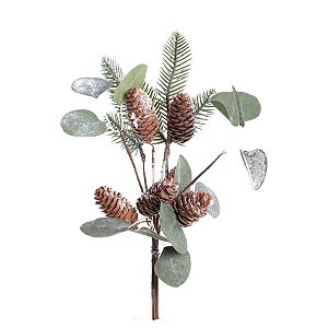 Galho Pinheiro Com Pinhas Nevado - 38cm  - 1 unidade - Cromus - Rizzo