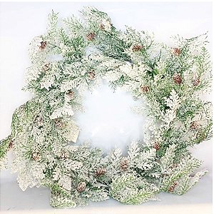 Guirlanda Com Folhas e Pinhas Nevada 52cm  - 1 unidade - Cromus - Rizzo