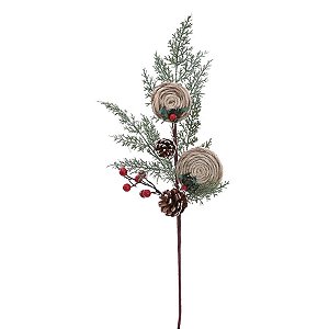 Galho Folhas e Candies Vermelho e Marrom - 65cm  - 1 unidade - Cromus - Rizzo