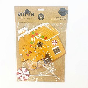 Kit Topo de Bolo Casa de Biscoito de Natal - 18cm  - 3 unidades - Amora - Rizzo