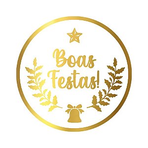 Adesivo Redondo Boas Festas - 4,5cm x 4,5cm - Ref.2129 - 50 unidades - Stickr - Rizzo Balões