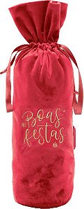 Saco Decorativo para Garrafas - Boas Festas Vermelho - Cromus Natal - 1 unidade - Rizzo