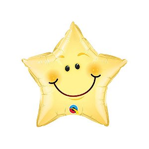 Balão de Festa Microfoil 20" 51cm - Estrela Carinha Sorridente - 1 unidade - Qualatex - Rizzo