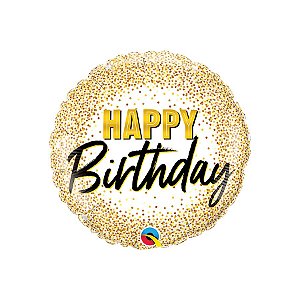Balão de Festa Microfoil 18" 46cm - Happy Birthday Bolinhas Douradas - 1 unidade - Qualatex - Rizzo