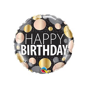 Balão de Festa Microfoil 18" 46cm - Happy Birthday Pontos Metálicos - 1 unidade - Qualatex - Rizzo