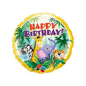 Balão de Festa Microfoil 18" 46cm - Happy Birthday Amigos da Selva - 1 unidade - Qualatex - Rizzo