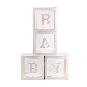 Kit 4 Cubos Brancos Com Visor - Baby - 30cm x 30cm - 1 unidade - Bork Balões - Rizzo Balões