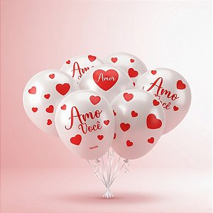 Balão de Festa Decorado Branco - Amor - 9" 23 cm  - 25 unidades - Festcolor - Rizzo