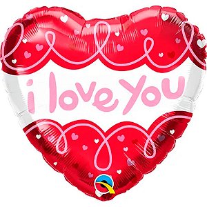 Balão de Festa Microfoil 18'' 46cm - Coração I Love You - 1 unidade - Qualatex - Rizzo