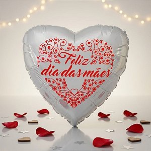 Balão de Festa Metalizado 20" 50cm - Coração "Feliz dia das Mães'' - 1 unidade - Flexmetal - Rizzo