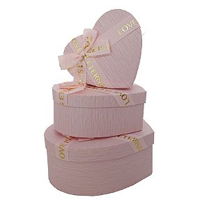 Kit Caixa Papel Rígido Coração Rosa com Laço - 3 unidades - Rizzo