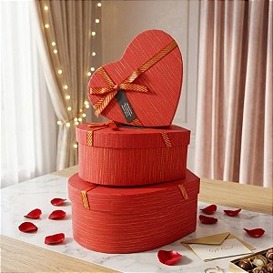 Kit Caixa Papel Rígido Coração Vermelho com Laço - 3 unidades - Rizzo