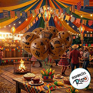 Balão de Festa decorado São João Marrom 9'' polegadas - 25 unidades - Festcolor - Rizzo