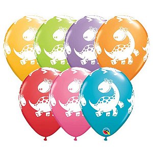 Balão de Festa Látex Liso Decorado - Dinossauros Fofinhos Sortido - 11" 28cm - 6 unidades - Qualatex Outlet - Rizzo