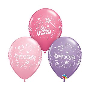 Balão de Festa Látex Liso Decorado - Princess (Princesa) - 11" 28cm - 6 unidades - Qualatex Outlet - Rizzo