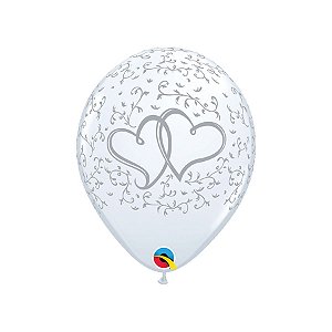 Balão de Festa Látex Liso Decorado - Corações Entrelaçados - 11" 28cm - 6 unidades - Qualatex Outlet - Rizzo