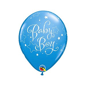 Balão de Festa Látex Liso Decorado - Baby Boy Estrelas Azul - 11" 28cm - 11" 28cm - 6 unidades - Qualatex Outlet - Rizzo