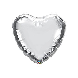 Balão de Festa Microfoil 36" 91cm - Coração Prata Metalizado - 1 unidade - Qualatex Outlet - Rizzo