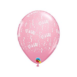 Balão de Festa Látex Liso Decorado - It's a Girl (É uma Menina) Rosa - 11" 28cm - 50 unidades - Qualatex Outlet - Rizzo