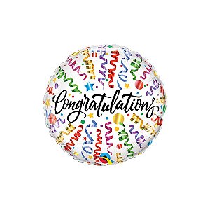 Balão de Festa Microfoil 18" 46cm - Redondo Congratulations (Parabéns) Serpentinas - 1 unidade - Qualatex Outlet - Rizzo