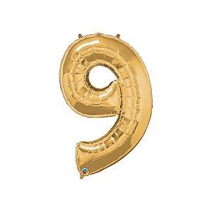 Balão de Festa Microfoil 34" 86cm - Número Nove Ouro - 1 unidade - Qualatex Outlet - Rizzo