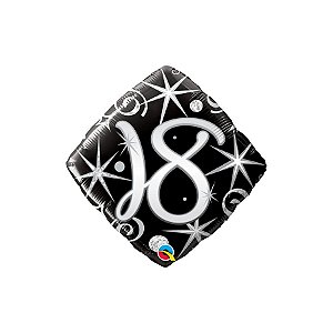 Balão de Festa Microfoil 18" 46cm - Diamante Número 18 com Faíscas e Espirais - 1 unidade - Qualatex Outlet - Rizzo