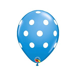 Balão de Festa Látex Liso Decorado - Pontos Polka Grandes Azul - 11" 28cm - 6 unidades - Qualatex Outlet - Rizzo
