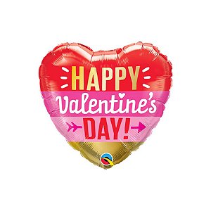 Balão de Festa Microfoil 18" 46cm - Coração Valentine's Day Faixas - 1 unidade - Qualatex Outlet - Rizzo
