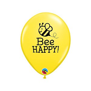 Balão de Festa Látex Liso Decorado - Bee Happy! (Seja Feliz) Amarelo - 11" 28cm - 50 unidades - Qualatex Outlet - Rizzo