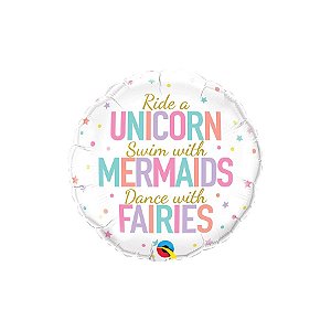 Balão de Festa Microfoil 18" 46cm - Redondo Unicorn Mermaids Fairies - 1 unidade - Qualatex Outlet - Rizzo