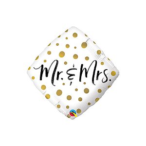 Balão de Festa Microfoil 18" 46cm - Diamante Mr. & Mrs. Dots Ouro - 1 unidade - Qualatex Outlet - Rizzo