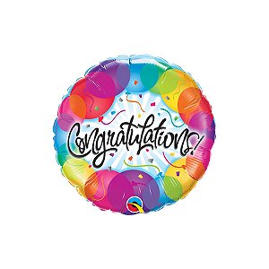 Balão de Festa Microfoil 18" 46cm - Redondo Congratulations! (Parabéns) Balões - 1 unidade - Qualatex Outlet - Rizzo