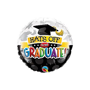 Balão de Festa Microfoil 18" 46cm - Redondo Hats Off To The Graduate!  - 1 unidade - Qualatex Outlet - Rizzo