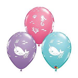 Balão de Festa Látex Liso Decorado - Fundo do Mar Divertido - 11" 28cm - 50 unidades - Qualatex Outlet - Rizzo