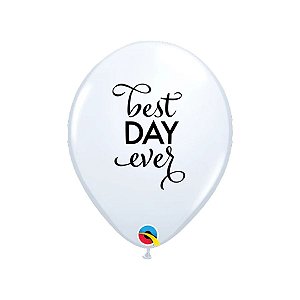 Balão de Festa Látex Liso Decorado - Best Day Ever Branco - 11" 28cm - 50 unidades - Qualatex Outlet - Rizzo