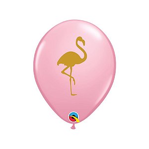 Balão de Festa Látex Liso Decorado - Flamingo Rosa e Dourado - 11" 28cm - 50 unidades - Qualatex Outlet - Rizzo