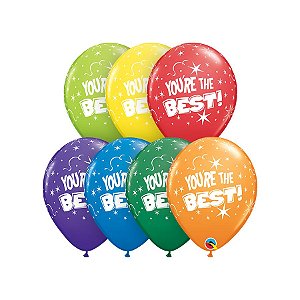 Balão de Festa Látex Liso Decorado - You Are The Best! Estrelas - 11" 28cm - 6 unidades - Qualatex Outlet - Rizzo