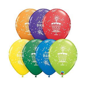 Balão de Festa Látex Liso Decorado - Bolo de Aniversário - 11" 28cm - 50 unidades - Qualatex Outlet - Rizzo