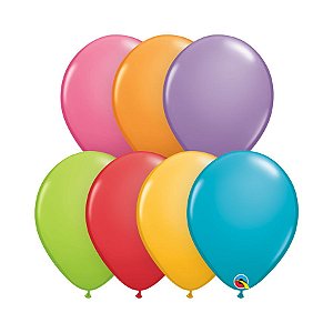 Balão de Festa Látex Liso Sólido - Sortido Festivo - 11" 28cm - 6 unidades - Qualatex - Rizzo