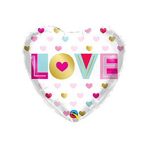 Balão de Festa Microfoil 18" 46cm - Coração Love Metálicos - 1 unidade - Qualatex Outlet - Rizzo