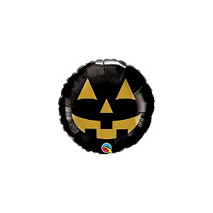 Balão de Festa Microfoil 9" 23cm - Redondo Abóbora Halloween Preto e Ouro - 1 unidade - Qualatex Outlet - Rizzo
