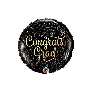 Balão de Festa Microfoil 18" 46cm - Redondo Congrats Grad Rabiscos Dourados - 1 unidade - Qualatex Outlet - Rizzo