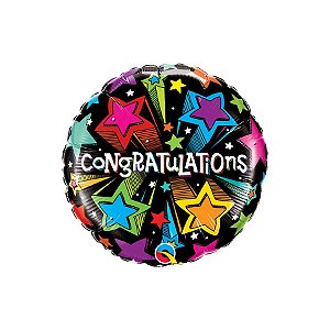 Balão de Festa Microfoil 18" 46cm - Redondo Congratulations Estrelas Cadentes - 1 unidade - Qualatex Outlet - Rizzo