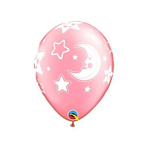Balão de Festa Látex Liso Decorado - Lua e Estrelas Baby - 11" 28cm - 50 unidades - Qualatex Outlet - Rizzo